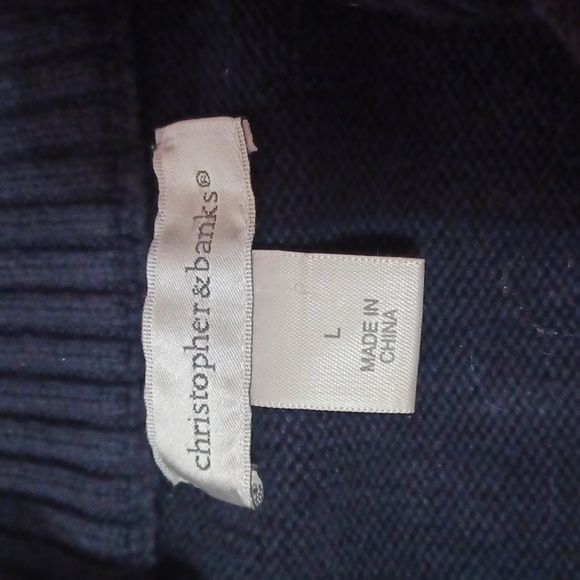 Christopher & Banks Navy Zip-Up Cardigan With Striped Sleeves - Picture 2 of 15